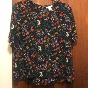 H&M Navy Blue Floral Top